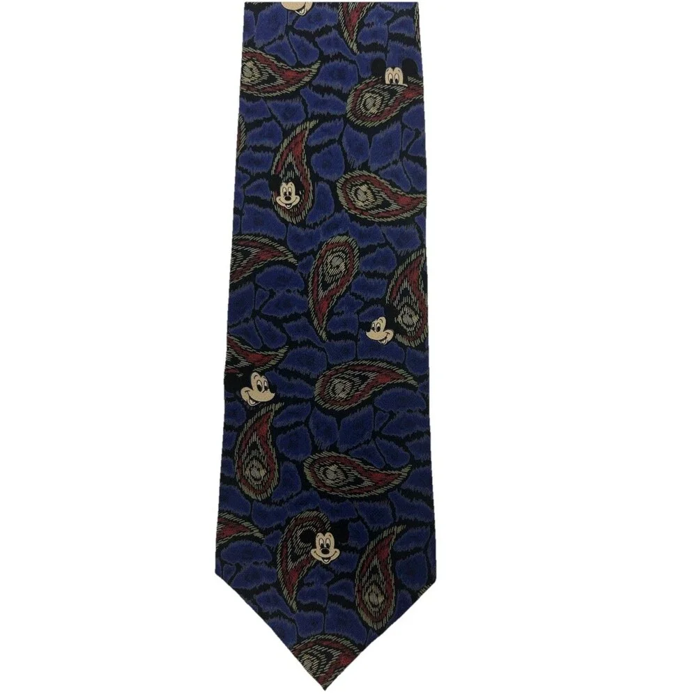 Vintage Disney Mickey Mouse Tie Paisley Blue‎ Red Silk Made in USA  57